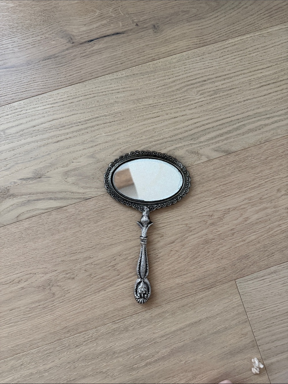 Ornate Silver vintage French handheld double sided mirror